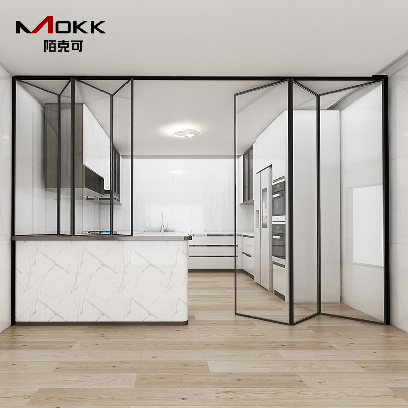 Folding Door Accordion Bi-Fold Residential Commercial Composite Interior Glass Folding Door Patio Doors Glass Folding Doors, Aluminum Alloy Folding Doors