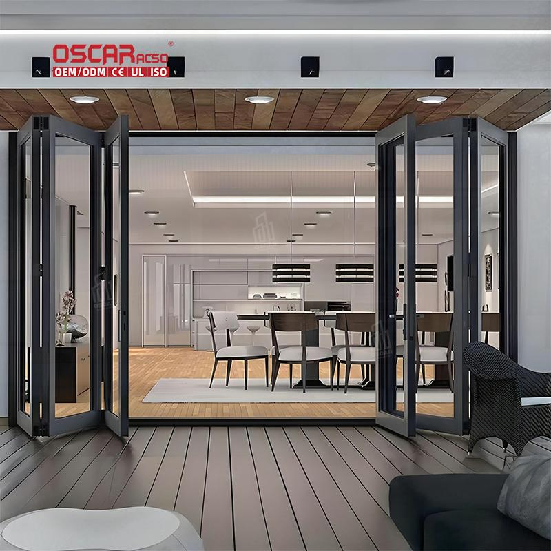 Bi Folding Accordion Folding Glass Door Aluminum Patio Bifold Doors for Garden Balcony Villa Outdoor Indoor Folding Door