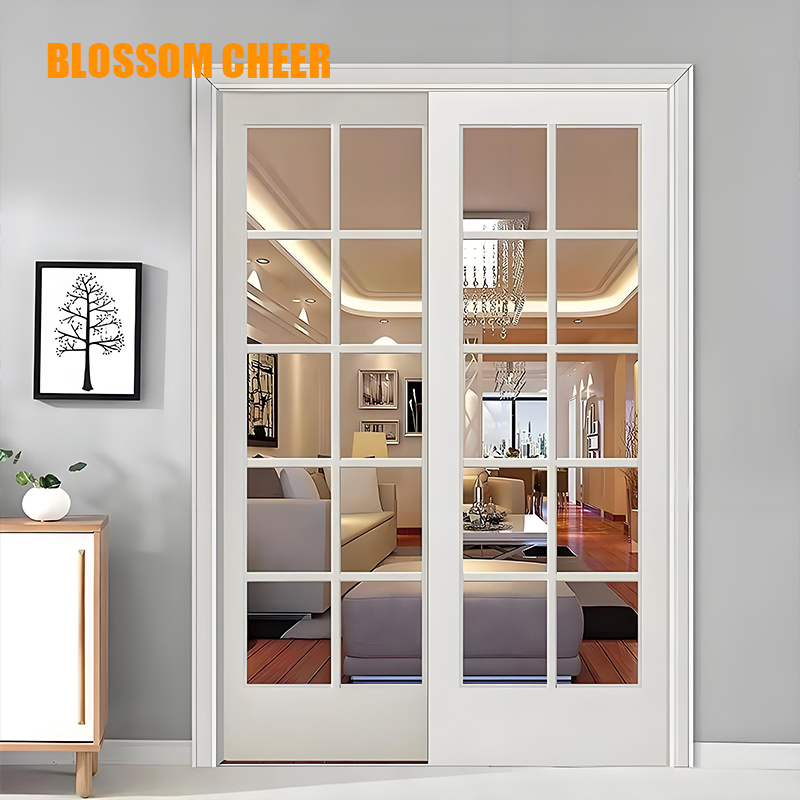 Painted Sliding Glass Double Door Leaf Linkage Into The Wall Pocket Door