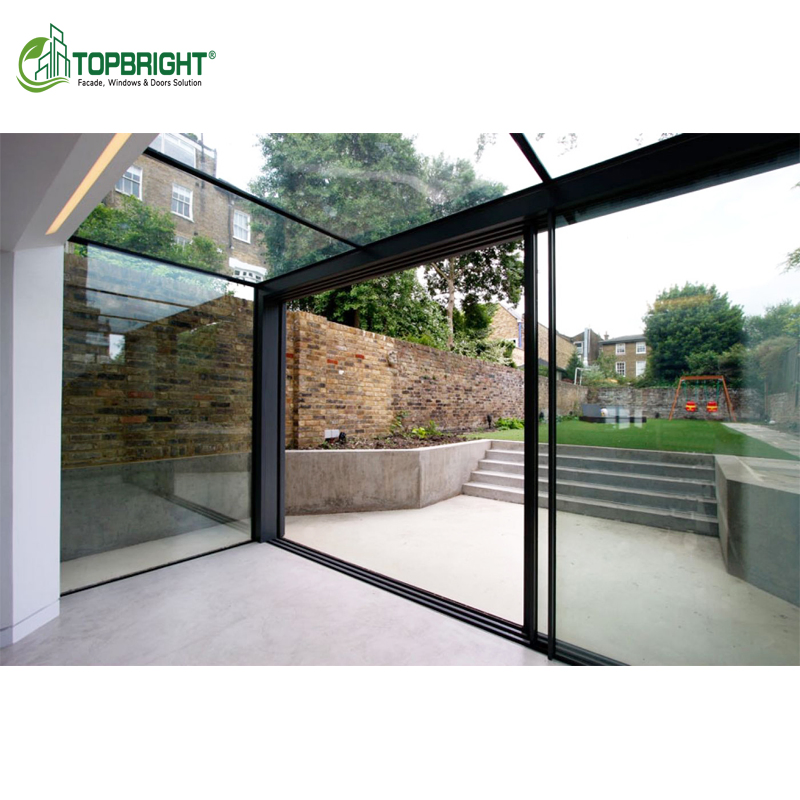 Modern Panoramic Slim Frames Glass Multi-Slide Doors Anti-Theft Black Sliding Doors Exterior