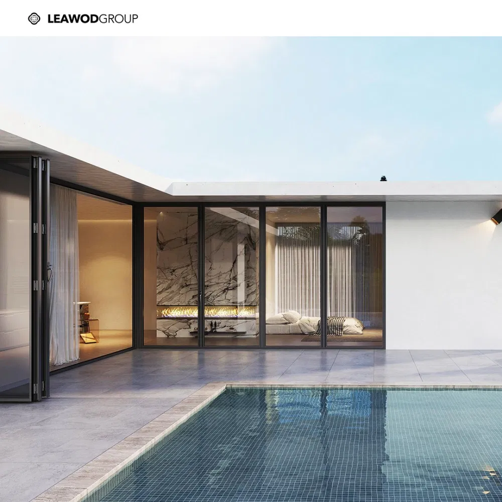 Modern Design Exterior Aluminum Aluminium Metal Glass Sliding Folding Bi-Folding Door for Villa Hotel Balcony Patio Courtyard Entry