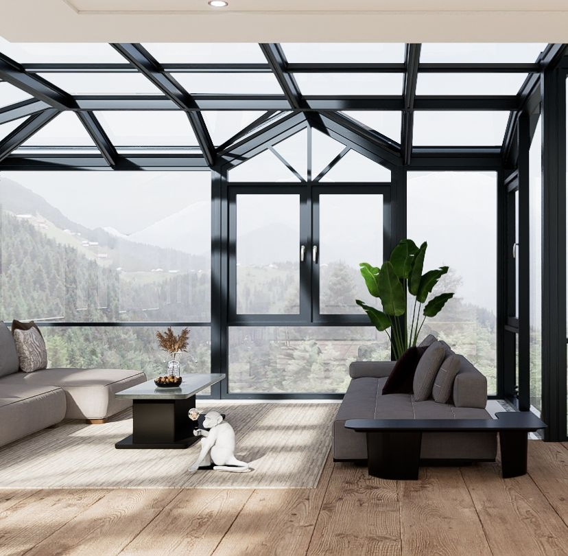 China Customized Prefabricated Aluminium Aluminium Sunroom Greenhouse Beautiful Garden Glass Conservatory with Double Soundproof Heatinsulation Glass