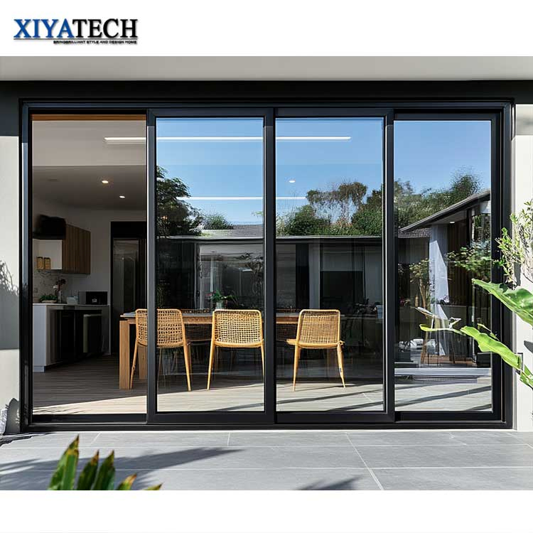 Sunnysky China Factory Windproof Waterproof Aluminum Sliding Door System Double Lowes Glass Patio Pocket Sliding Glass Doors