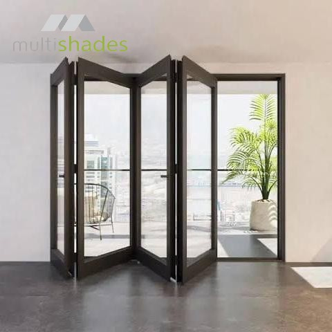 Multishades Bifold Folding Steel Security Metal Door Retractable Screen Tempered Glass Easy Installation Space Saving for Villas/Office