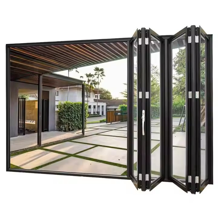 Custom Large Sliding Accordion Aluminum Tempered Glass Bi Folding Patio Doors