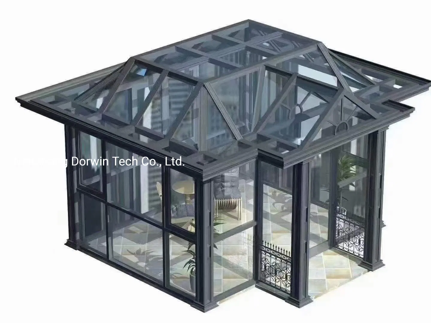 European Style Gable Roof Aluminum Sunroom Glass House Terrace Conservatory