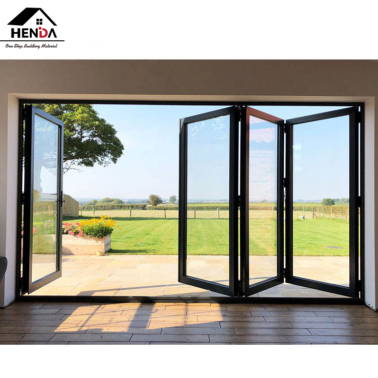 Factory Direct Double Glazed Aluminium Bi Folding Door Residential Building Exterior 2.0mm Aluminium Bi Fold Door Patio/Balcony Folding Glass Door