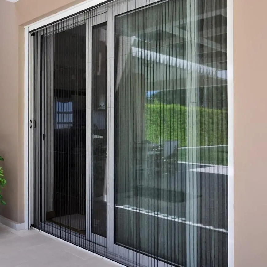 Aluminum Frame Large Opening Retractable Screen Door, Pleated Mesh Screen Sliding Door