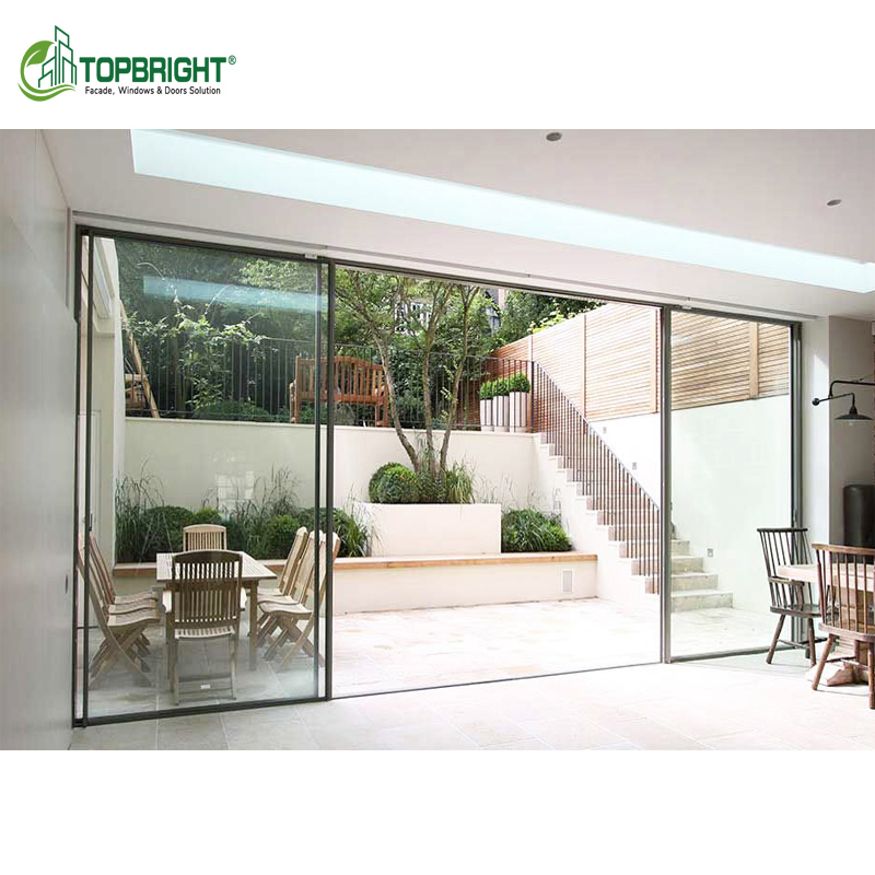 Modern Panoramic Slim Frames Glass Multi-Slide Doors Anti-Theft Black Sliding Doors Exterior
