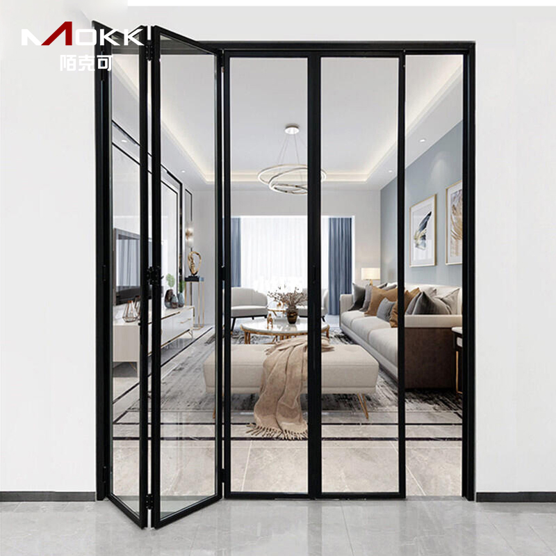 Folding Door Accordion Bi-Fold Residential Commercial Composite Interior Glass Folding Door Patio Doors Glass Folding Doors, Aluminum Alloy Folding Doors