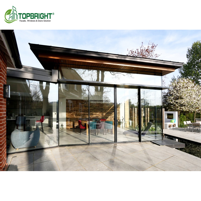 Modern Panoramic Slim Frames Glass Multi-Slide Doors Anti-Theft Black Sliding Doors Exterior