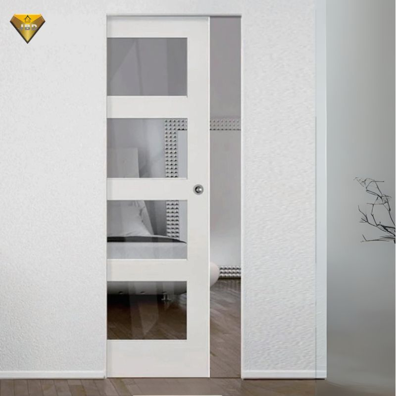 Elegant Wooden Sliding Pocket Door Featuring Stylish Glass Panels