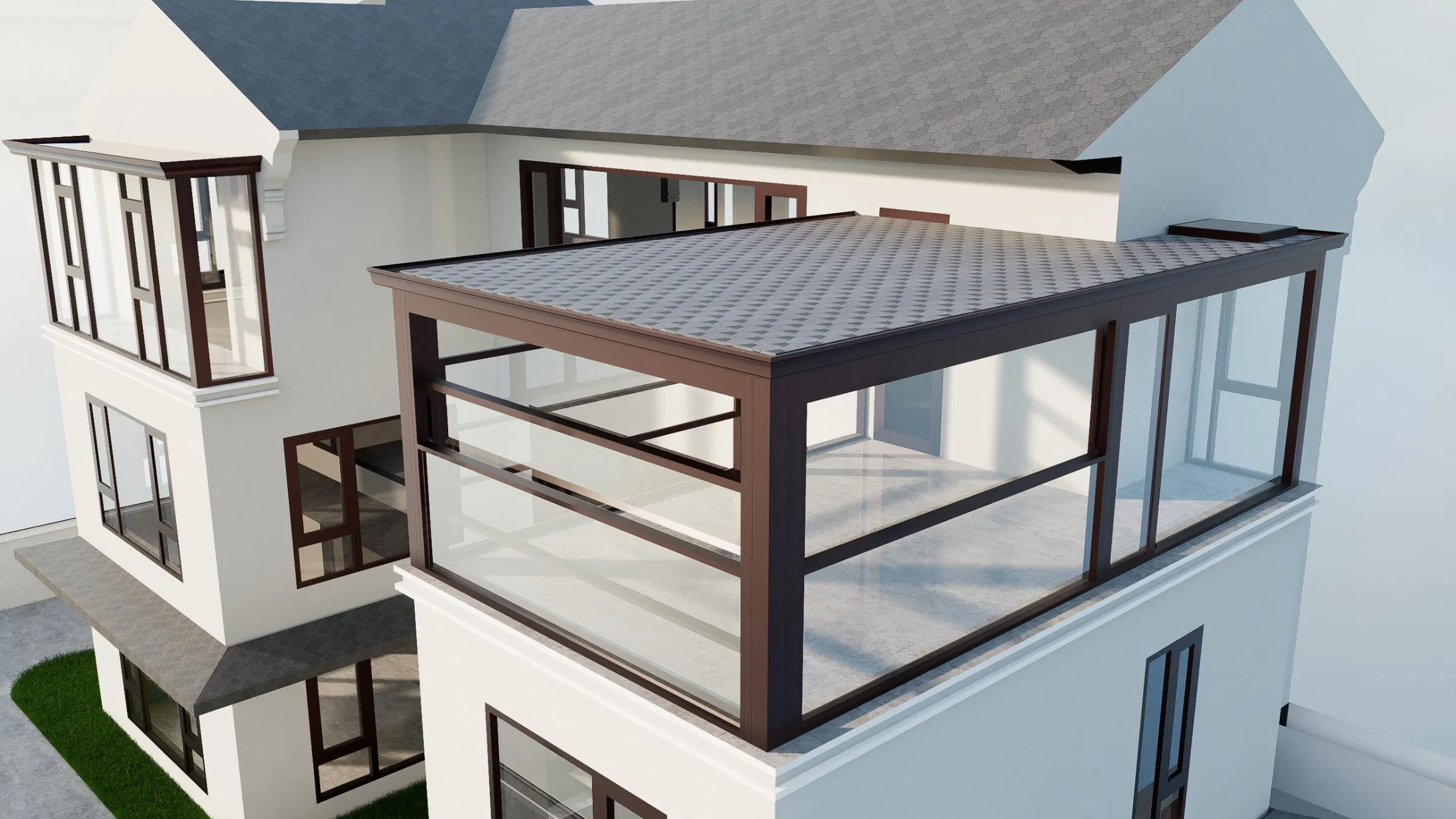 Energy Efficient Thermal Broken Aluminum Aluminium Profile Sunroom Sunlight Room Conservatory with Heat Insulation Soundproof Glass for Villa Hotel Home