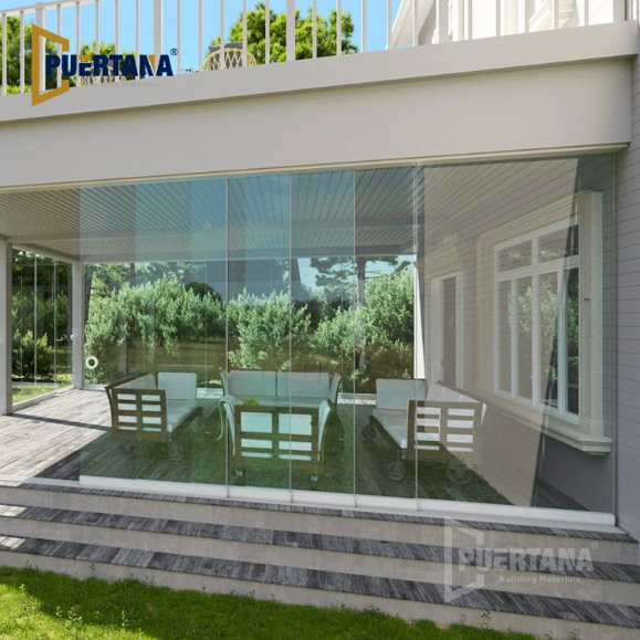 Interior Noiseless Aluminum Frameless Glass Stacking Sliding Door Exterior All Glass Multi Track Sliding Glass Wall System