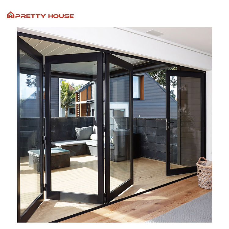 Modern Bi Fold Door Energy Efficient Aluminum Black Slimline Frame Tempered Glass Patio Bi-Folding Doors