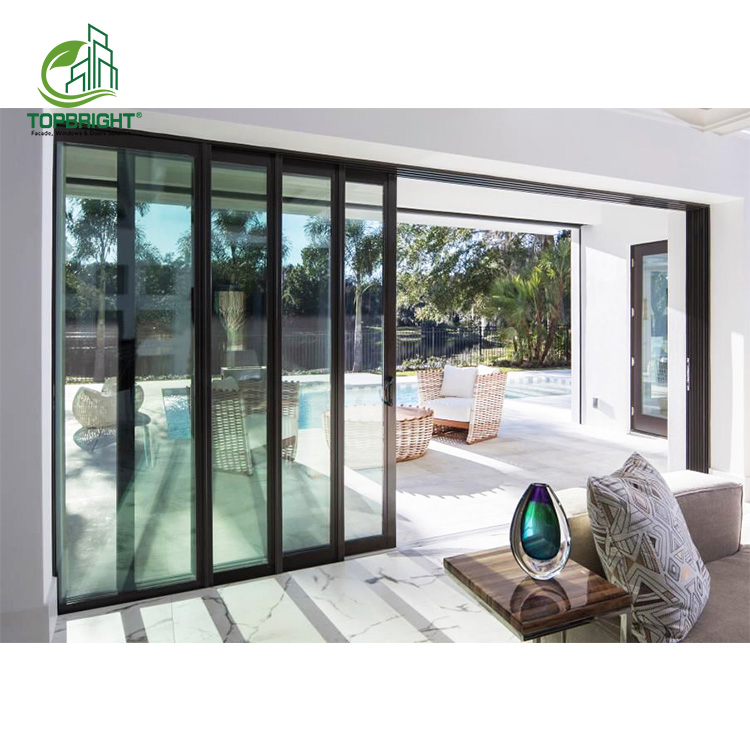 Home Exterior Doors Modern Retractable Screen Balcony Door Soundproof Glass Door Colored Glass Aluminum Sliding Door
