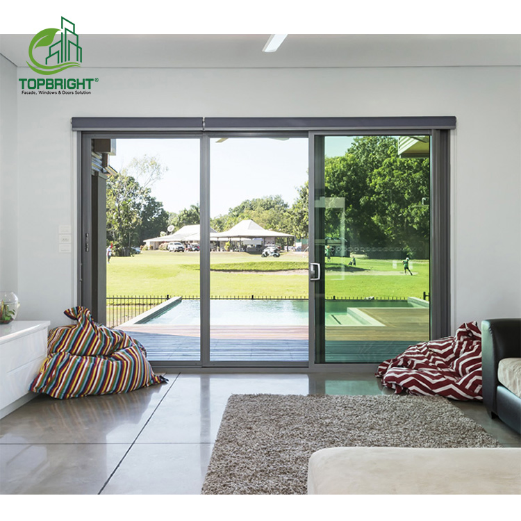 Home Exterior Doors Modern Retractable Screen Balcony Door Soundproof Glass Door Colored Glass Aluminum Sliding Door