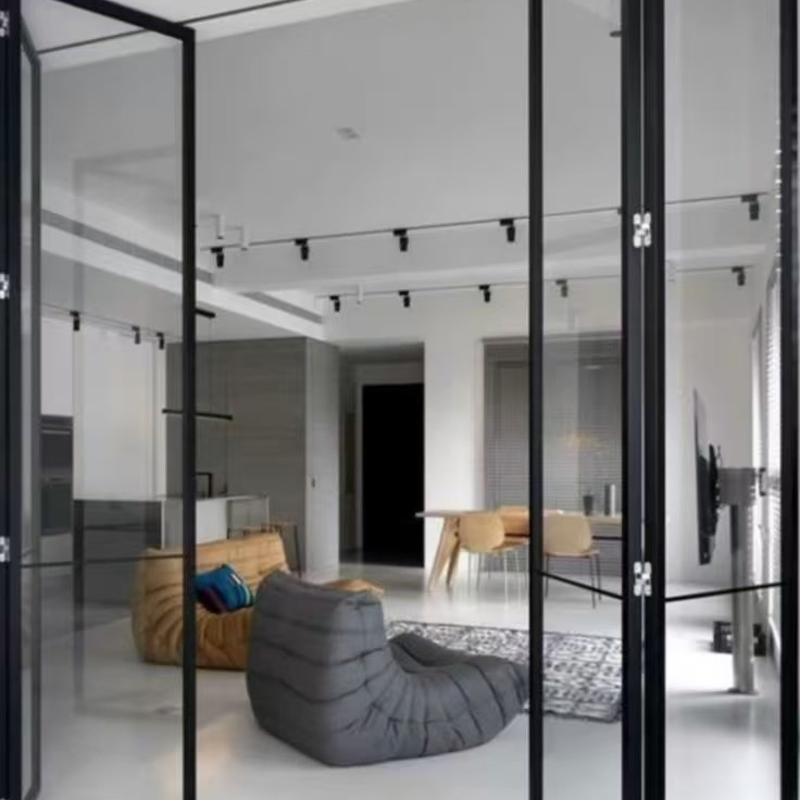 High Quality Living Room Partitions Frameless Folding Door Interior Slim Frame Soundproof Panoramic Aluminium Folding Door