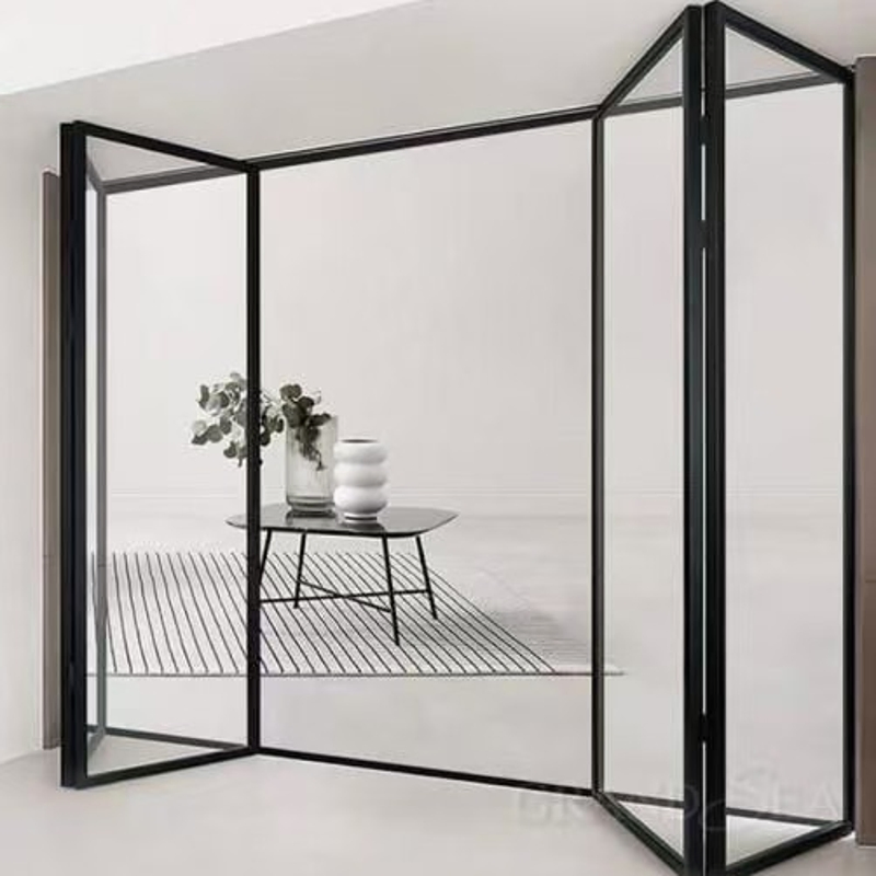 High Quality Living Room Partitions Frameless Folding Door Interior Slim Frame Soundproof Panoramic Aluminium Folding Door