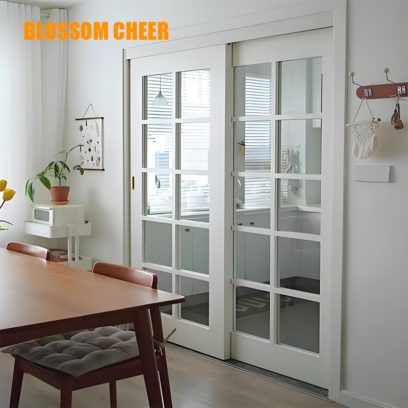 Painted Sliding Glass Double Door Leaf Linkage Into The Wall Pocket Door