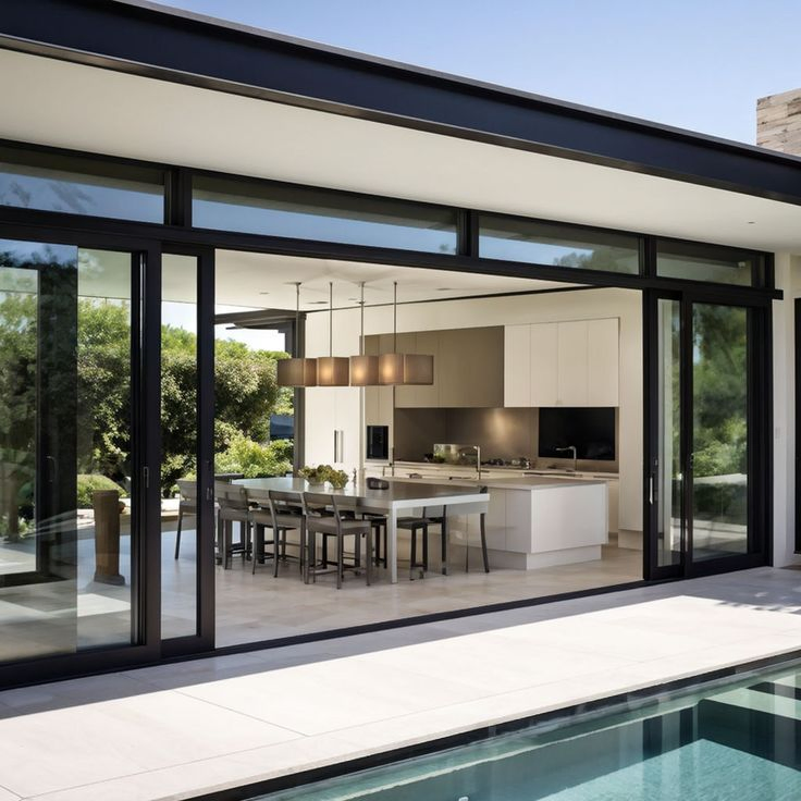 Anewson High Quality Thermal Break Aluminum Alloy Sliding Door with Double Tempered Glass Four Track Smart Electric Glass Sliding Door