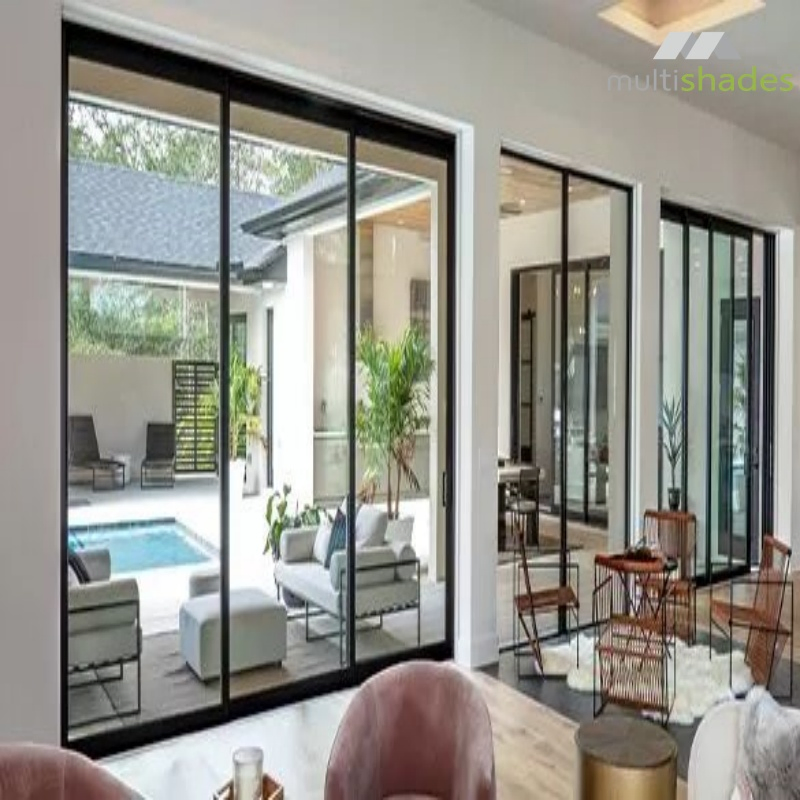Multishades Premium Aluminium Sliding Door Featuring Smart Opening System Innovative Glass Door with Temepered Glass and Thermal Break Automatic Sliding Door