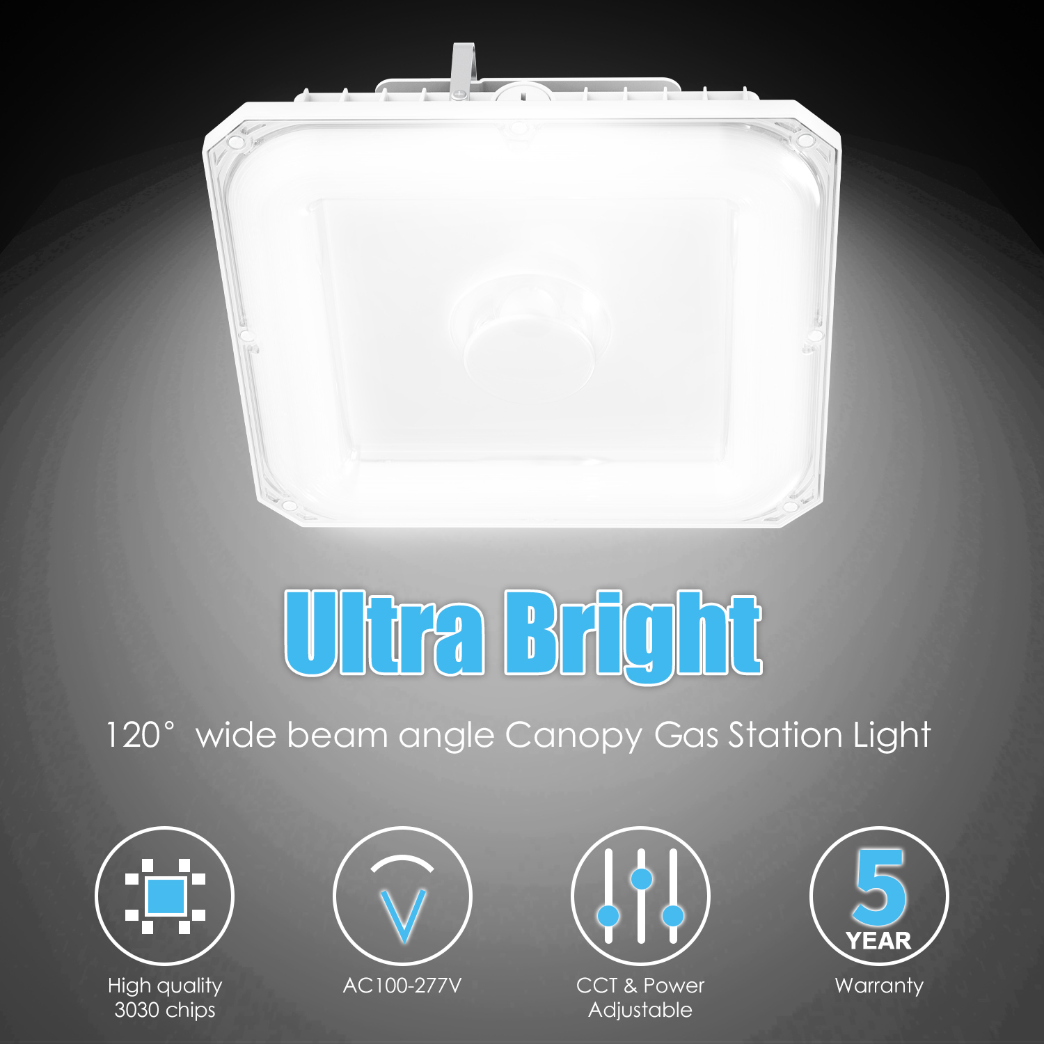 LED Canopy Parking Lot Light 100W 5000K IP65 Petrol Station Aluminium Garage Warehouse Landscape Office 5-Year Warranty
