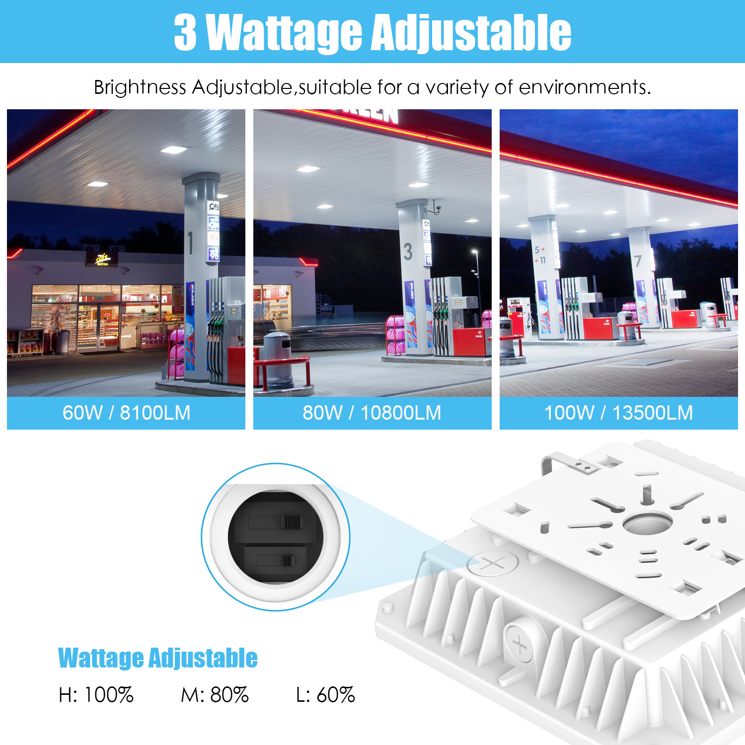 LED Canopy Parking Lot Light 100W 5000K IP65 Petrol Station Aluminium Garage Warehouse Landscape Office 5-Year Warranty