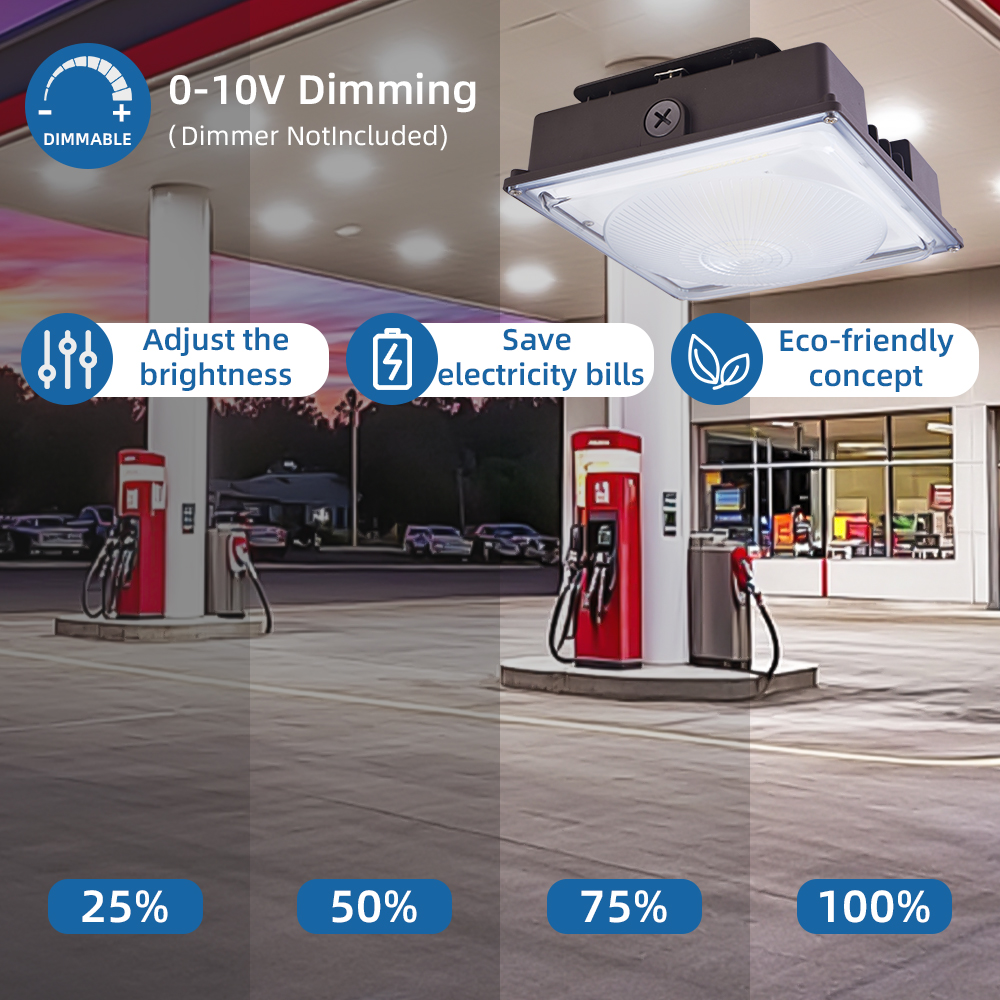 Commercial Petrol Station LED Canopy Light 55W IP65 Rating Die Casting Aluminum 5000K Daylight 150 Beam Angle Lighting
