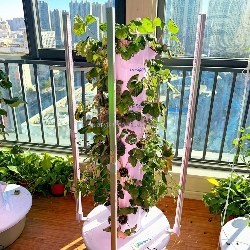 5 Layer Vertical Hydroponic Tower With LED Grow Light Soilless Gardening System With CE Standards