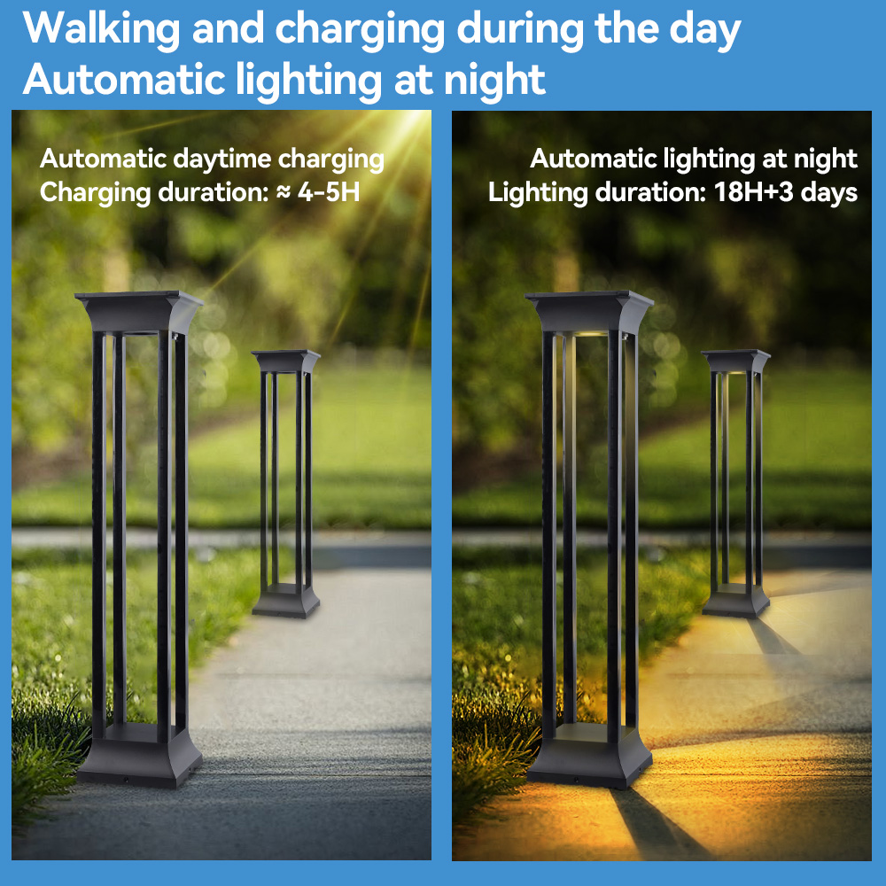 NEW Solar Lawn Light Outdoor Pathway Garden Lamp LED Bollard Yard Security Landscape Lighting Pathway Waterproof IP65 1W 3000K