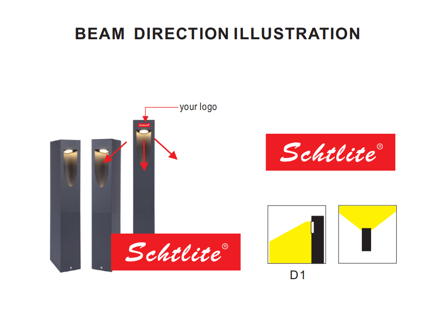 Garden Outdoor One Single Side DOME Led Bollard Lighting Beam Illustration
