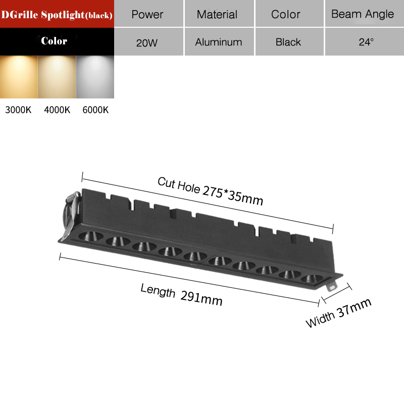 LED Grid Downlight Embedded COB 10W Linear Spot Light Lamp