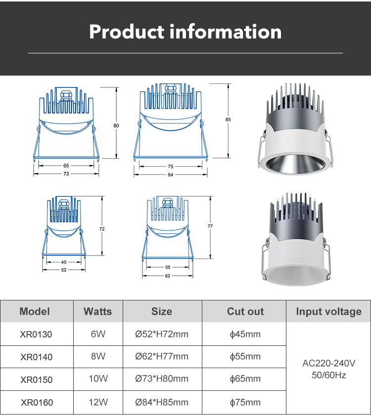 IP65 Antiglare Ceiling LED Spotlights Diacasting Aluminum 12W Wall Washer Recessed Downlight Hotel Spot Light
