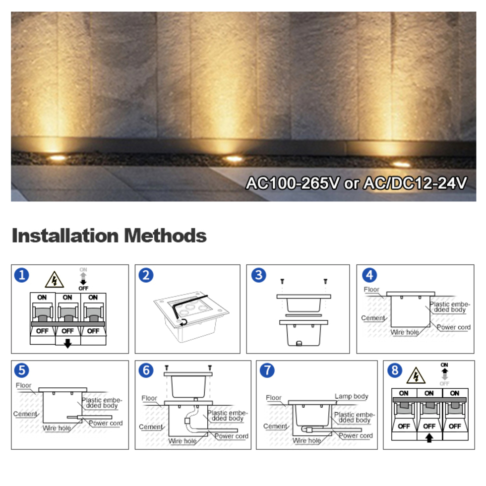 Aluminum Pathway Landscape Step Lamp Square Underground Light LED Inground Light