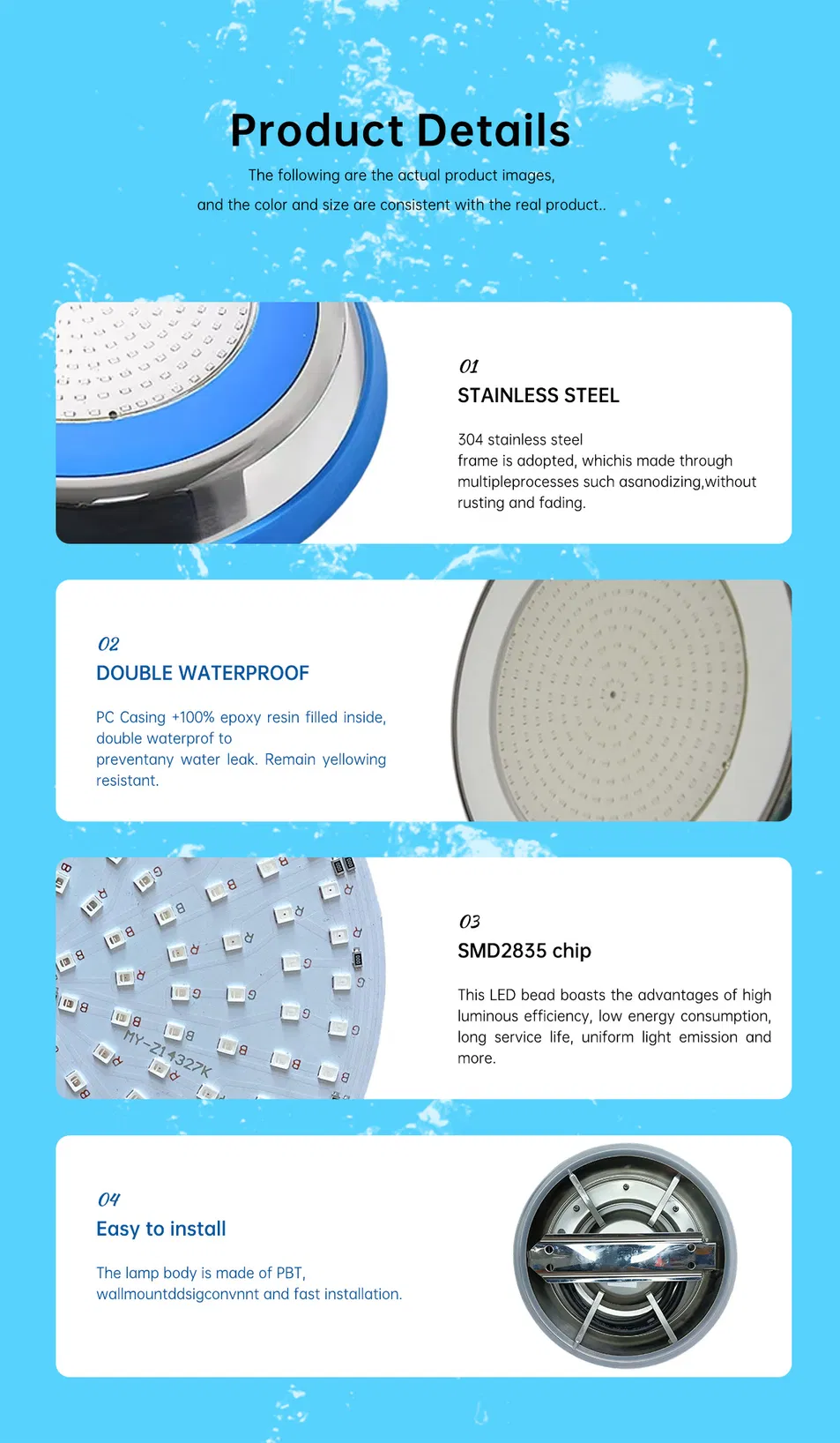 12V IP68 Waterproof RGB LED Pool Light, Energy-Efficient & Durable Underwater Lighting Swimming Pool Light Underwater LED-Light