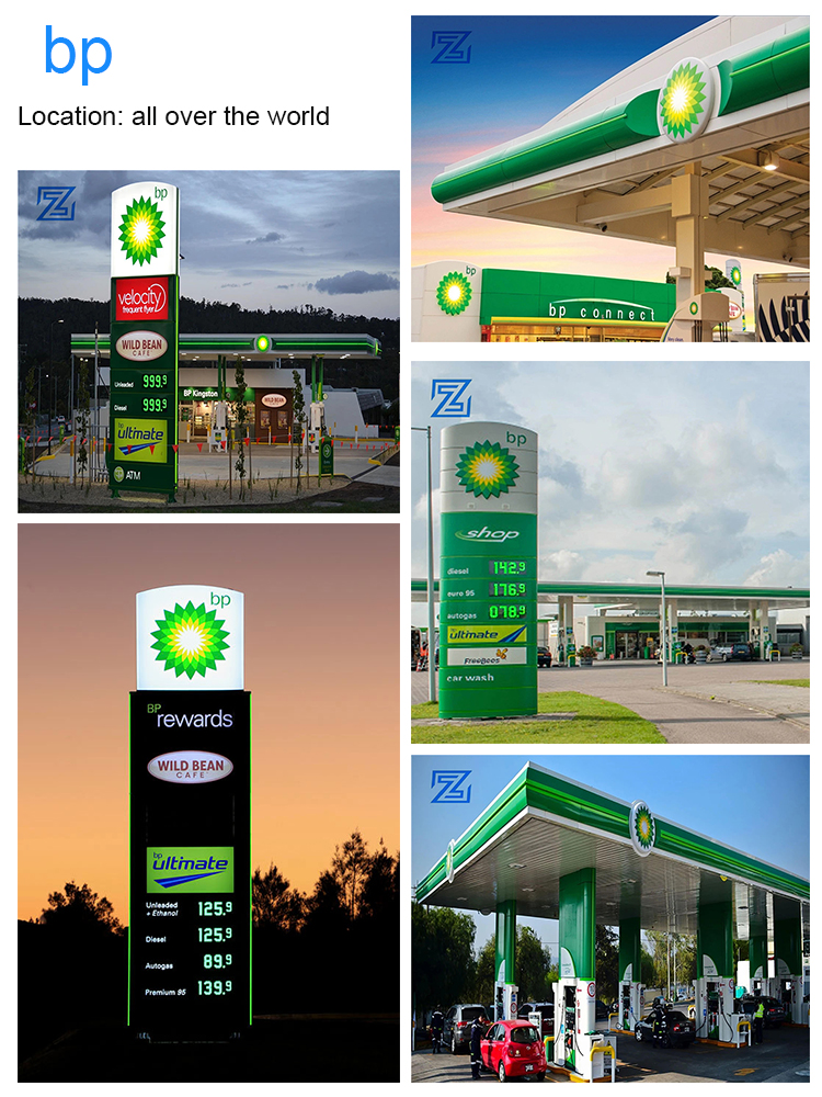 Wholesale Custom-made Stainless Steel Canopy LED Light Source 8-Year Lifespan Design Install Service for Gas Station Pylon Sign