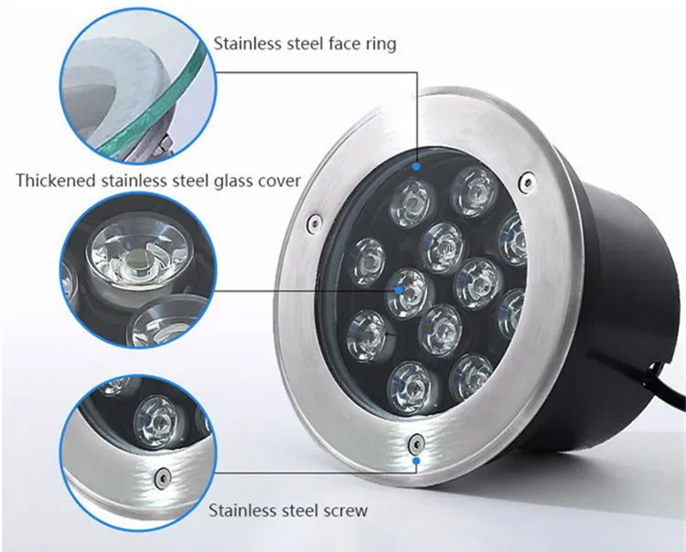 LED Round Waterproof IP67 Stainless Steel Outdoor Floor Recessed Underground Inground Garden Light