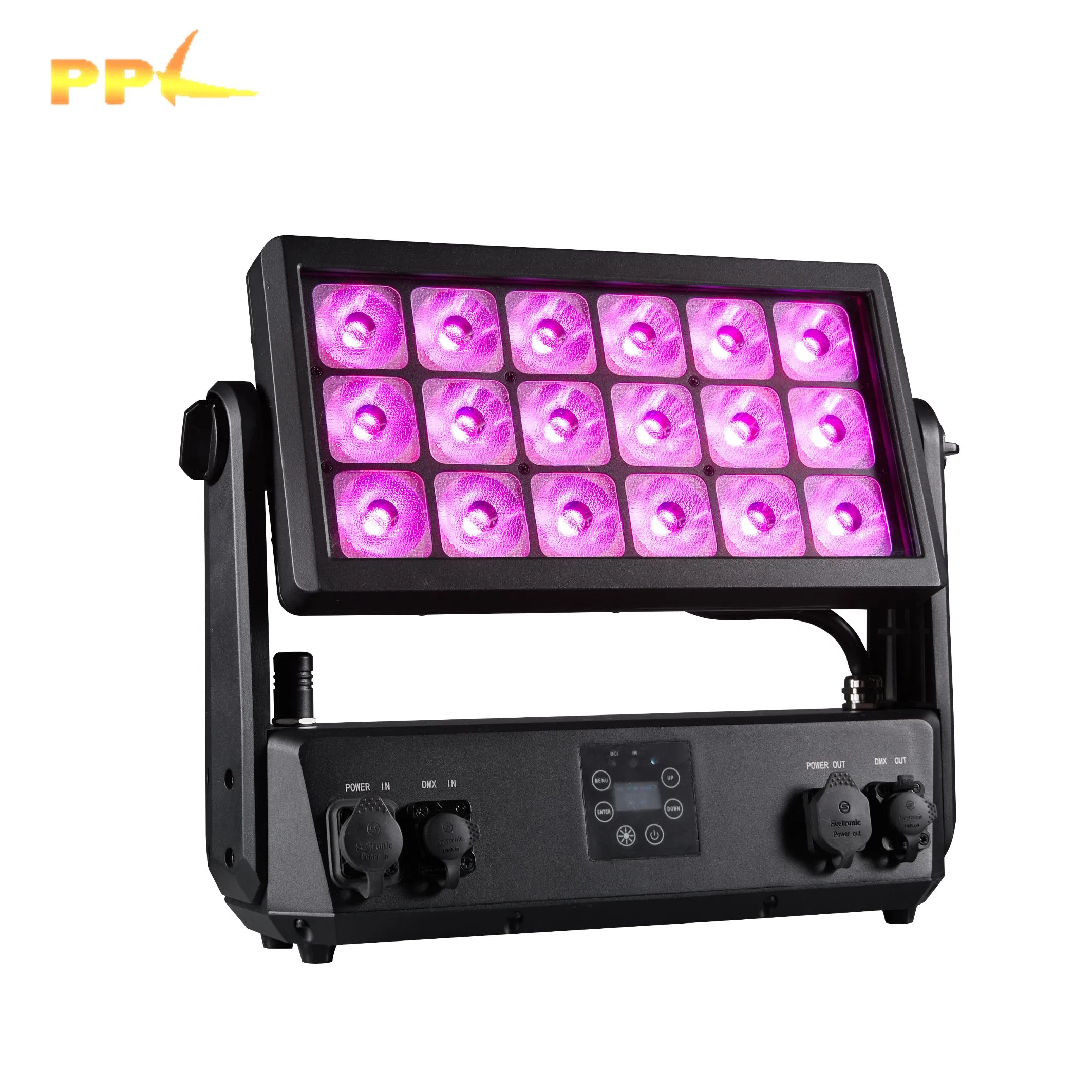 2025new DMX51 18PCS*18W Rgbwauv Battery Powered &Wireless Waterproof DJ Wedding Stage City Wall Washer Outdoor Wash Flood Light