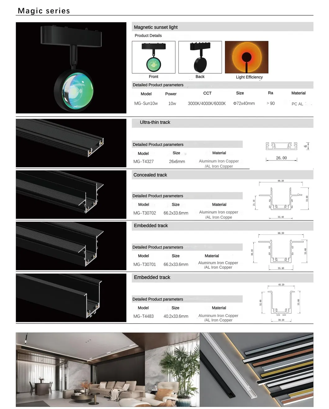 Commercial Home Lighting Ultra-Thin Magnetic Track Light 48V 10W Energy Saving Smart LED Light
