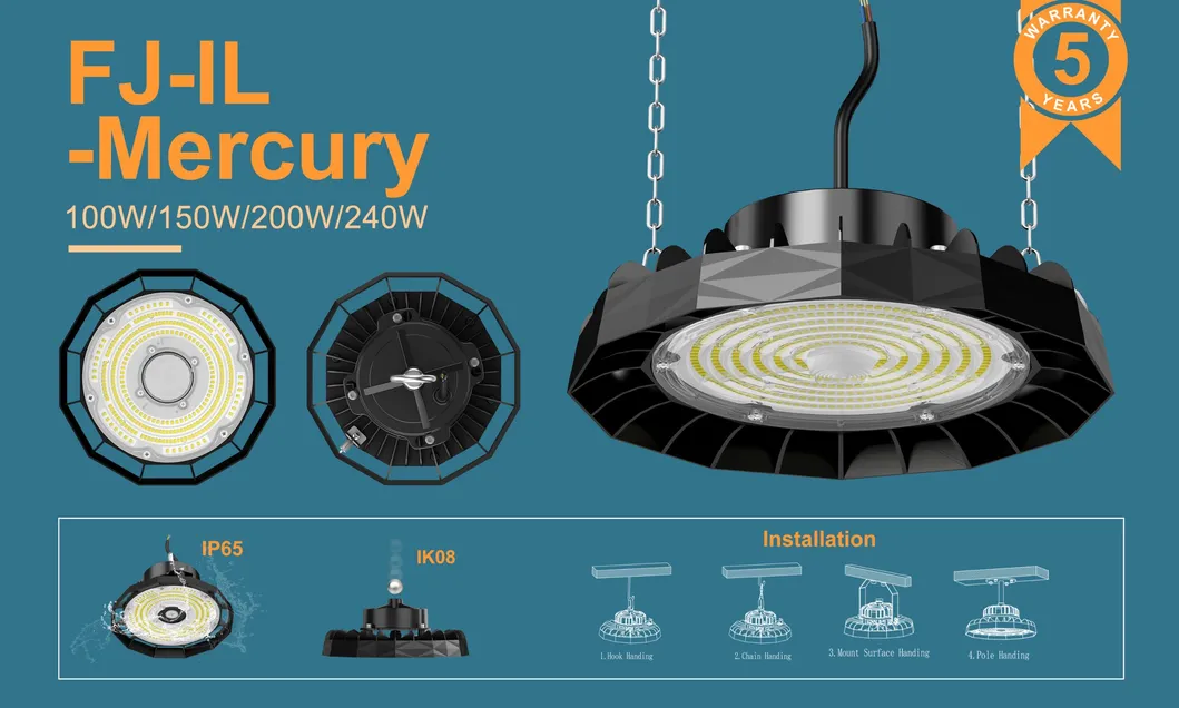 Time-Control Additional Microwave Sensing 100W 150W 200W 240W 130lm/W High Bay Light