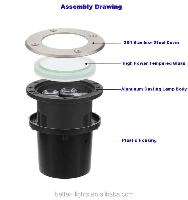 LED Round Waterproof IP67 Stainless Steel Outdoor Floor Recessed Underground Inground Garden Light