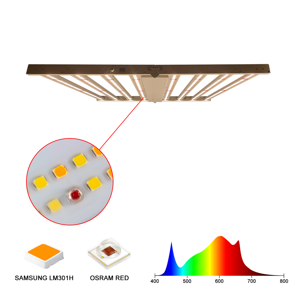 800W LED Grow Light Strip IP65 COB Chip Aluminum Body 3000K Color Temperature Veg/Bloom Application White/Blue/Red Spectrum