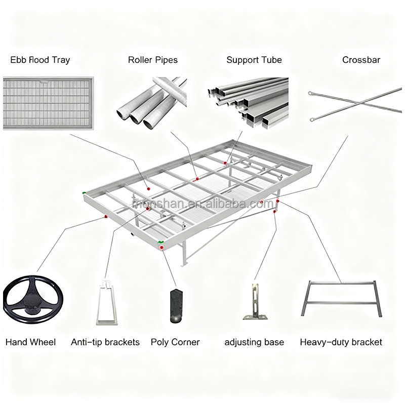 Mobile Hydroponic Ebb And Flood Tray Rolling Table Grow Sliding Bench For Greenhouse Cultivation