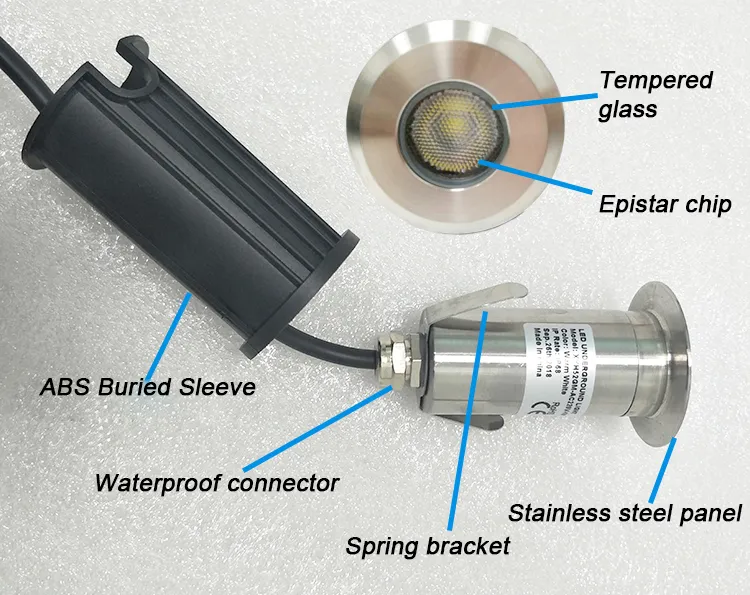 Outdoor Stainless Steel 1W 3W LED Underground Inground Recessed Garden Pathway Step Lights Technical View