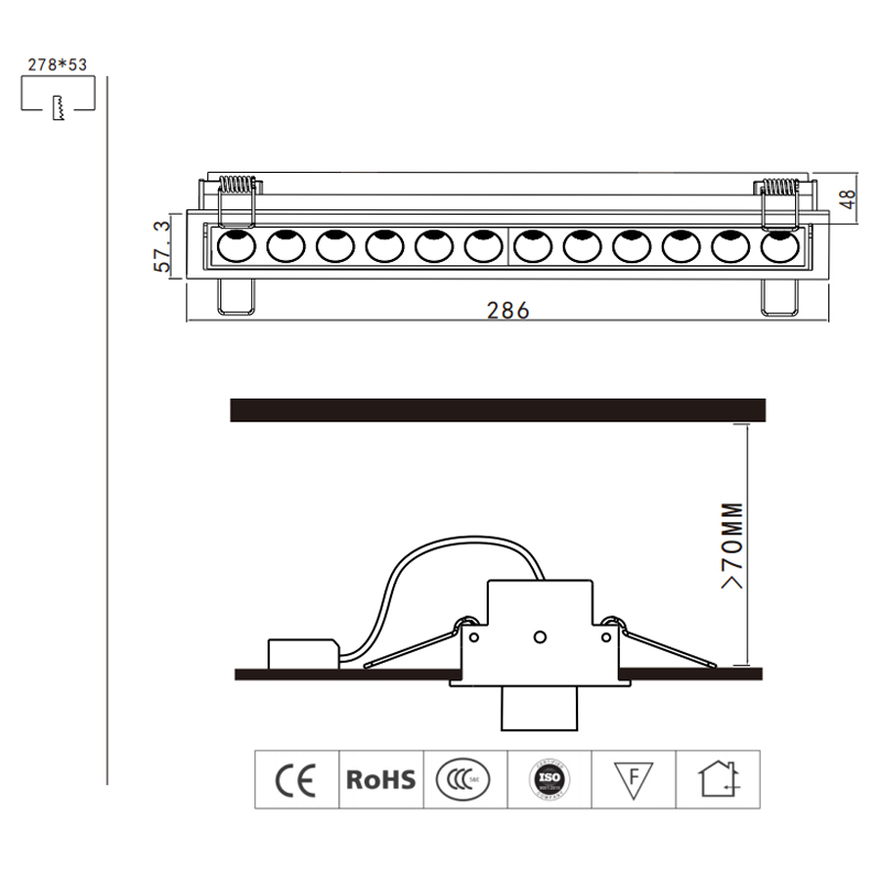 China Customized Wholesale UGR<12 Anti-glare 20W Linear Recessed 12 Beads LED Spotlight Downlight for Commercial Lighting