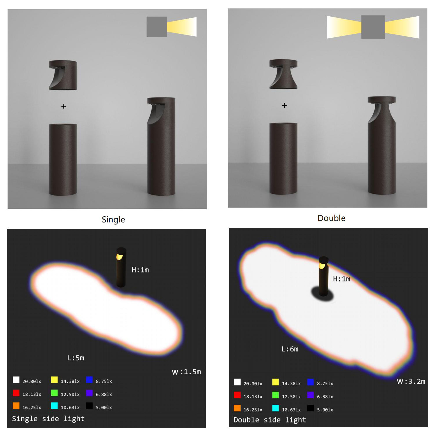 LED 12W IP65 Waterproof Post Bollard Light Modern Landscape Path Outside Backyard Lawn Garden Outdoor Lamp Garden Pole