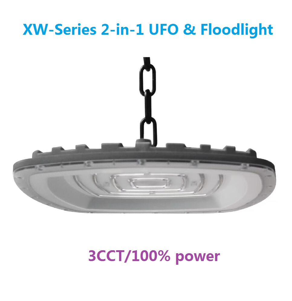 High Lumen AC 127-220V High Bay Light for Warehouse High Lumen IP65 Waterproof Commercial 3-CCT 2-in-1 LED UFO and Flood Light