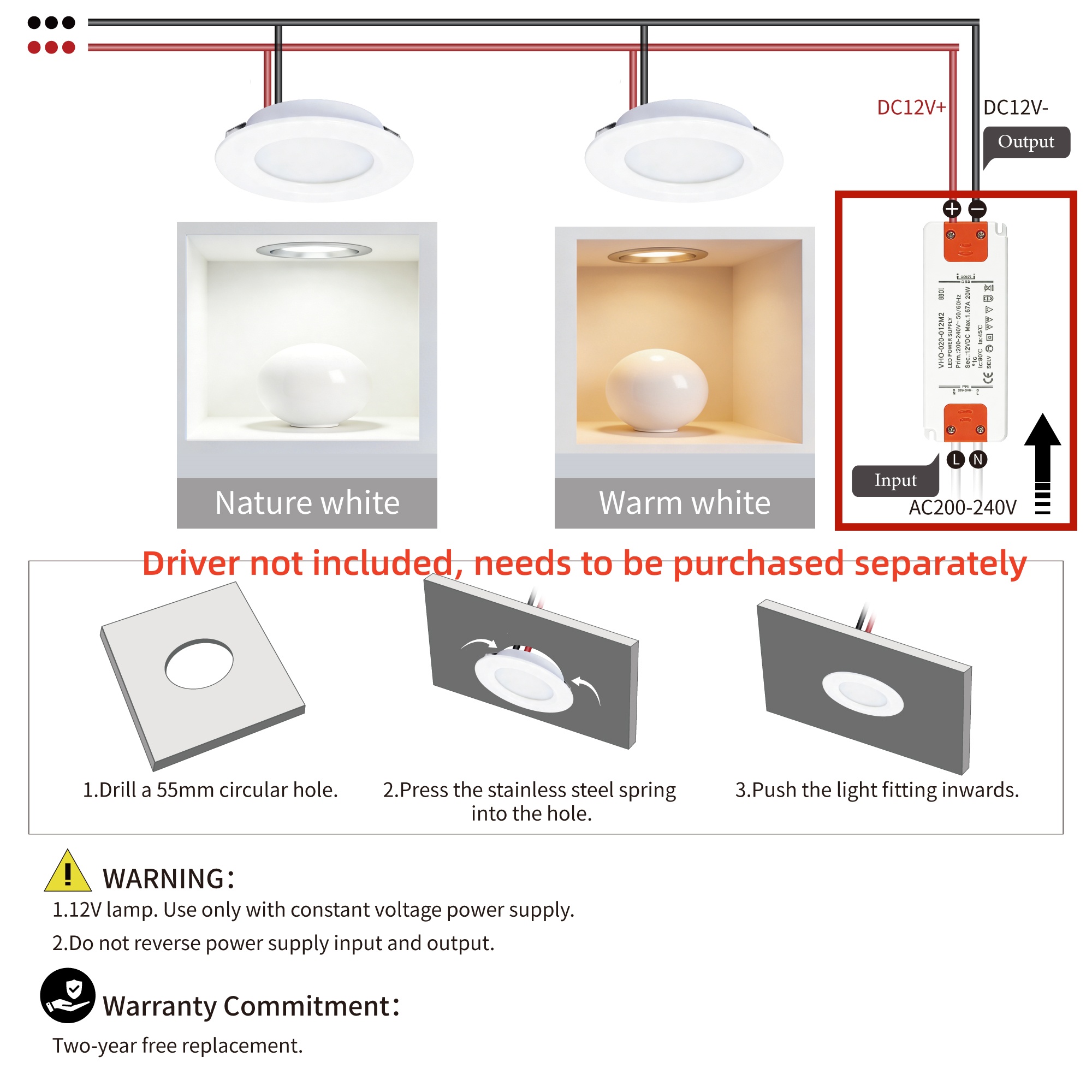 Manufacturer OEM Mini Led Panel Light Round Dimmable Recessed Ceiling 3W Spotlight Cabinet Showcase RV Indoor Lighting 12V/24V