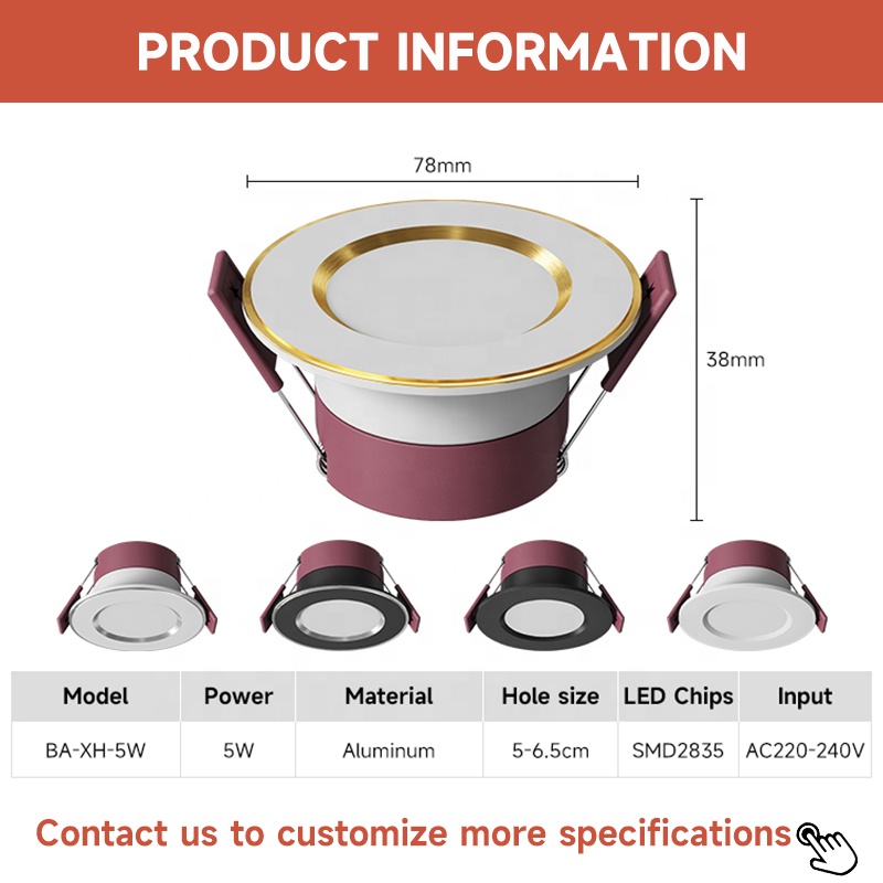 High Brightness Commercial Lighting Mall Hotel Home Aluminum 5W Ceiling Recessed LED Downlight
